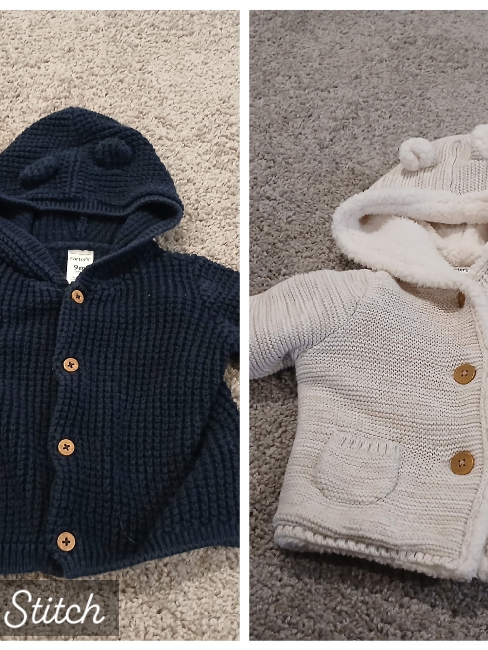 Carter's Hooded Knit Cardigan Duo in Navy and Cream